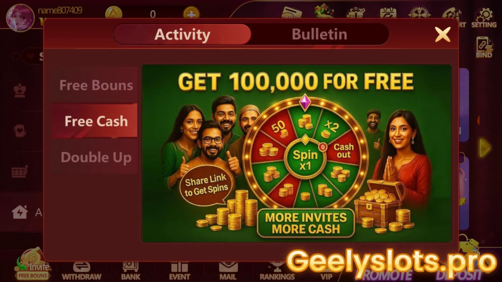geely slots game's new activity - Free Cash Spin Bonus (100,000 coins )
