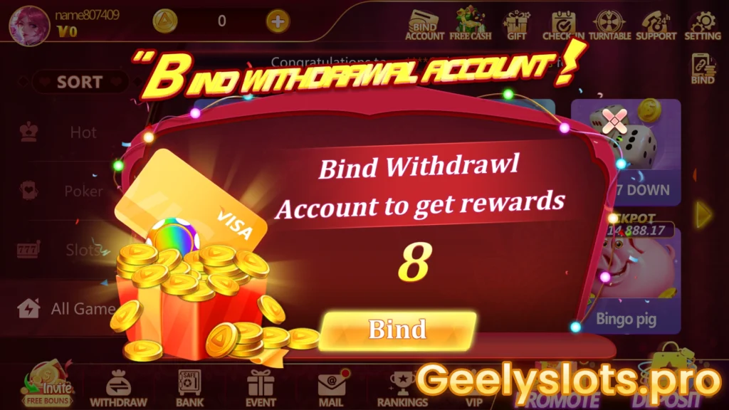 geely slots game - bind withdrawl account get 8 coins