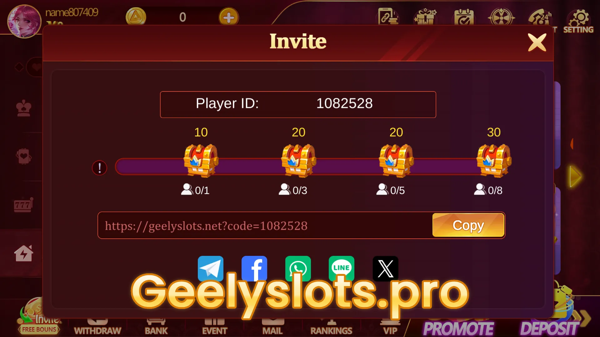 geely slots invite bonus interface