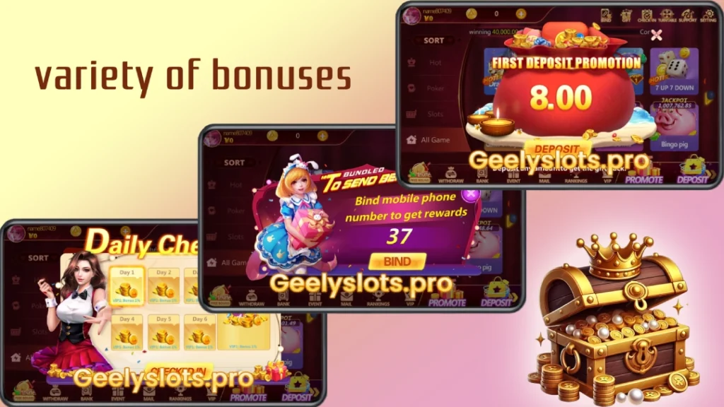 Various Bonuses from Geely Slots Game